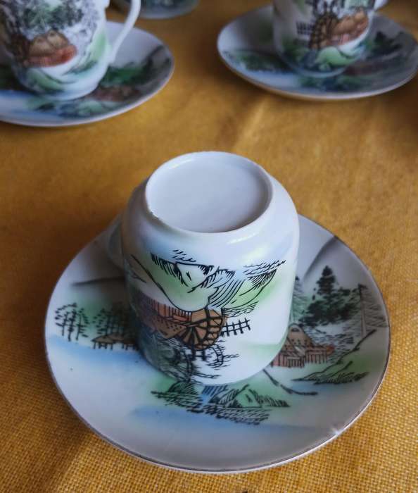 Exquisite Vintage Japanese Kutani Tea Set with Lithophane Geisha