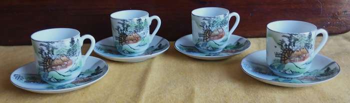 Exquisite Vintage Japanese Kutani Tea Set with Lithophane Geisha