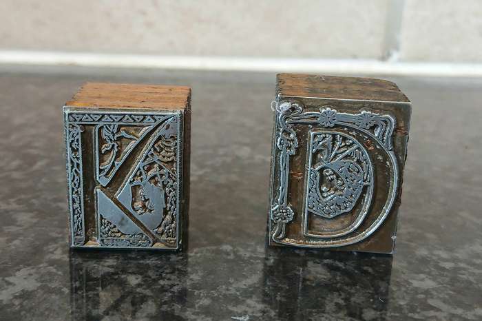 Antique Art Nouveau Letterpress Blocks | Ornate K & D Pair