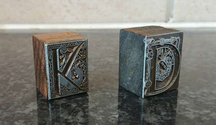 Antique Art Nouveau Letterpress Blocks | Ornate K & D Pair