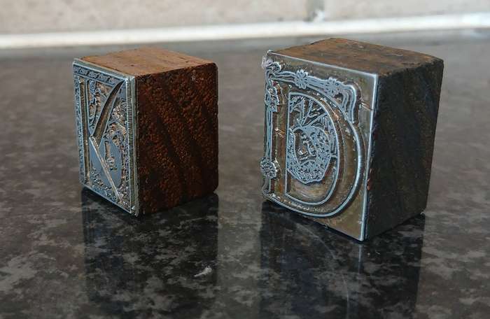 Antique Art Nouveau Letterpress Blocks | Ornate K & D Pair