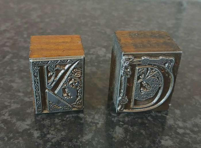 Antique Art Nouveau Letterpress Blocks | Ornate K & D Pair