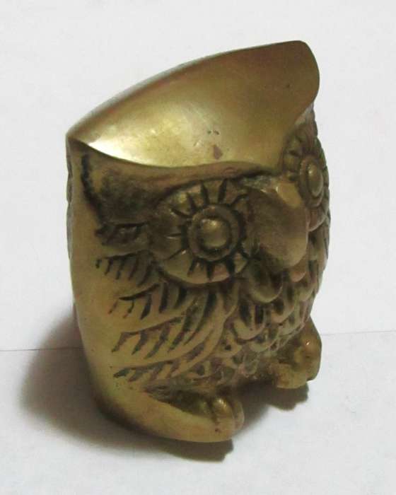 Vintage 1950s Brass Owl Figurine Paperweight  Made in Korea