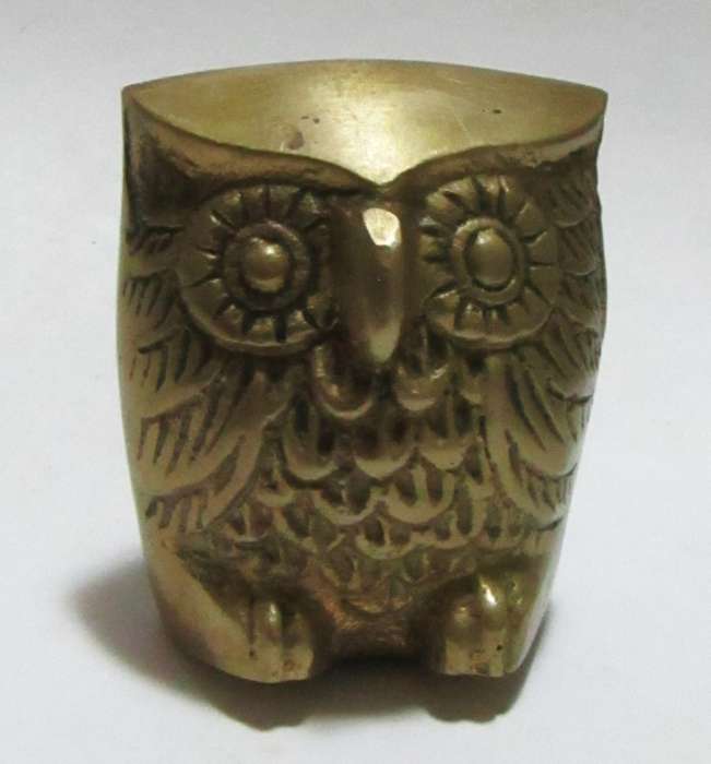 Vintage 1950s Brass Owl Figurine Paperweight  Made in Korea