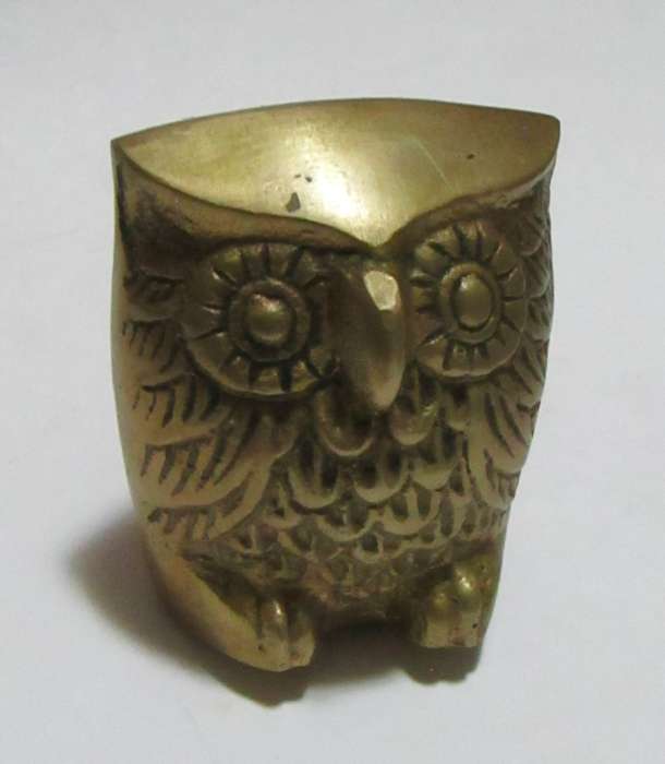 Vintage 1950s Brass Owl Figurine Paperweight  Made in Korea