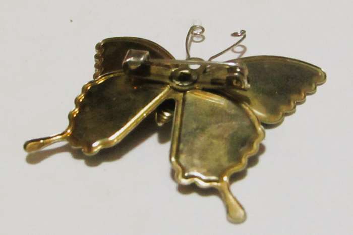Vintage Butterfly Brooch | Silver-Tone with Lacquered Glitter Wings (1970s Taiwan Style)