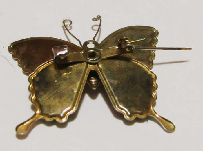 Vintage Butterfly Brooch | Silver-Tone with Lacquered Glitter Wings (1970s Taiwan Style)