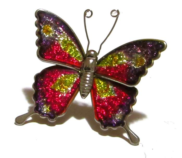Vintage Butterfly Brooch | Silver-Tone with Lacquered Glitter Wings (1970s Taiwan Style)
