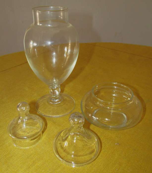 Set of Two Vintage Clear Glass Apothecary Jars with Lids