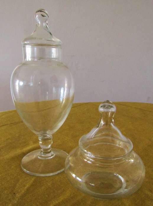 Set of Two Vintage Clear Glass Apothecary Jars with Lids