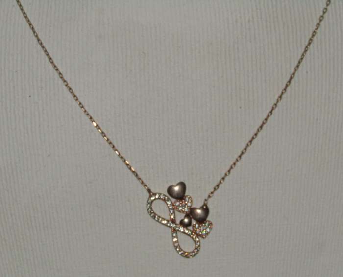 Vintage Rose Gold Plated 925 silver Love and Infinity Pendant Necklace