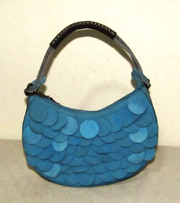 Vintage Umbro Bright Blue Faux Suede Bag with Brown Leather Accents