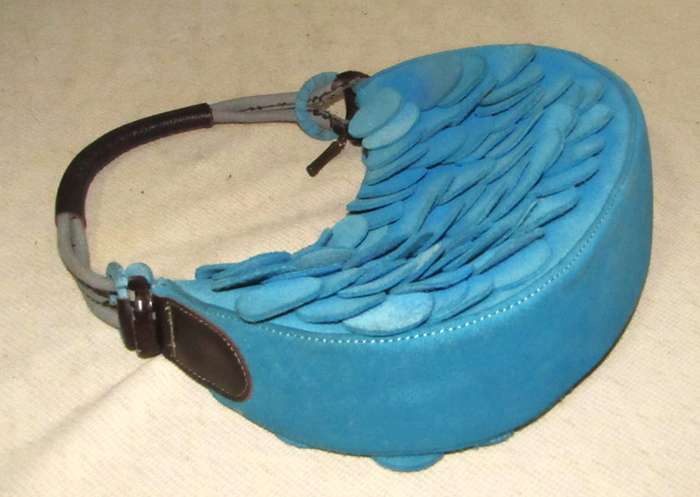 Vintage Umbro Bright Blue Faux Suede Bag with Brown Leather Accents