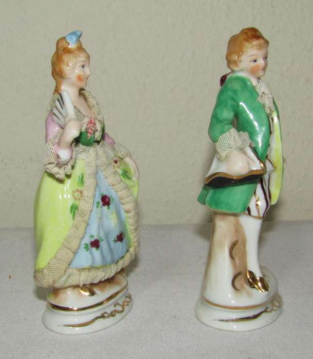 Vintage Japanese Porcelain and Lace French Figurine Pair