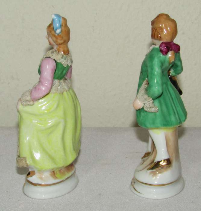 Vintage Japanese Porcelain and Lace French Figurine Pair