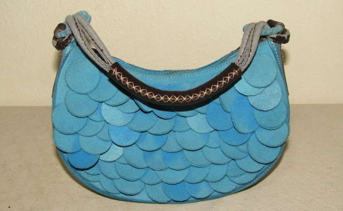 Vintage Umbro Bright Blue Faux Suede Bag with Brown Leather Accents
