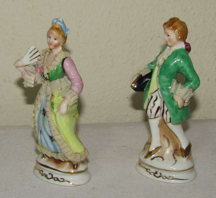 Vintage Japanese Porcelain and Lace French Figurine Pair