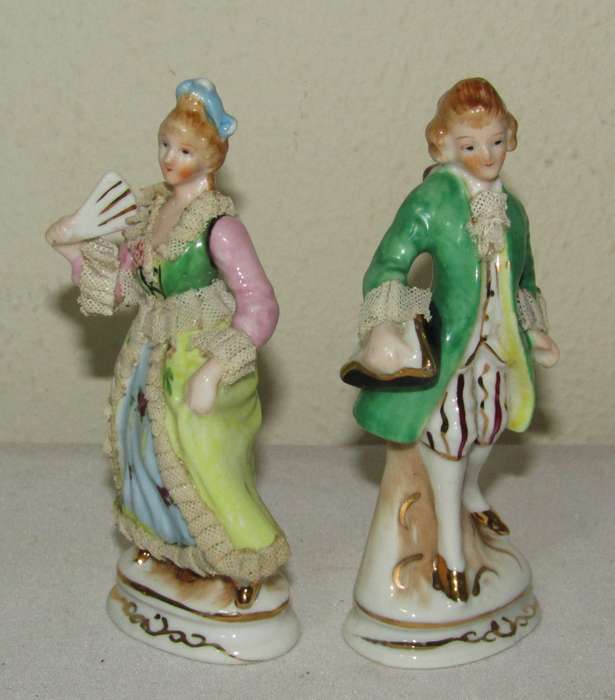 Vintage Japanese Porcelain and Lace French Figurine Pair
