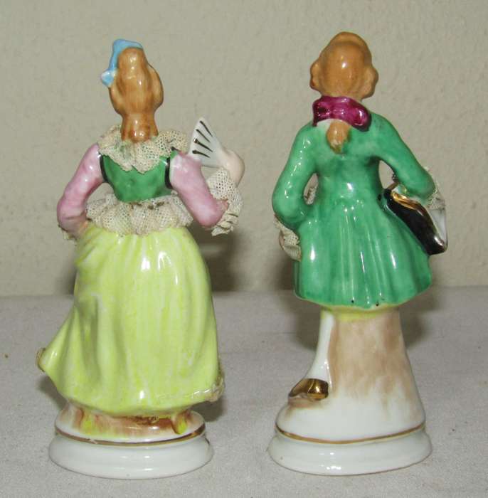 Vintage Japanese Porcelain and Lace French Figurine Pair