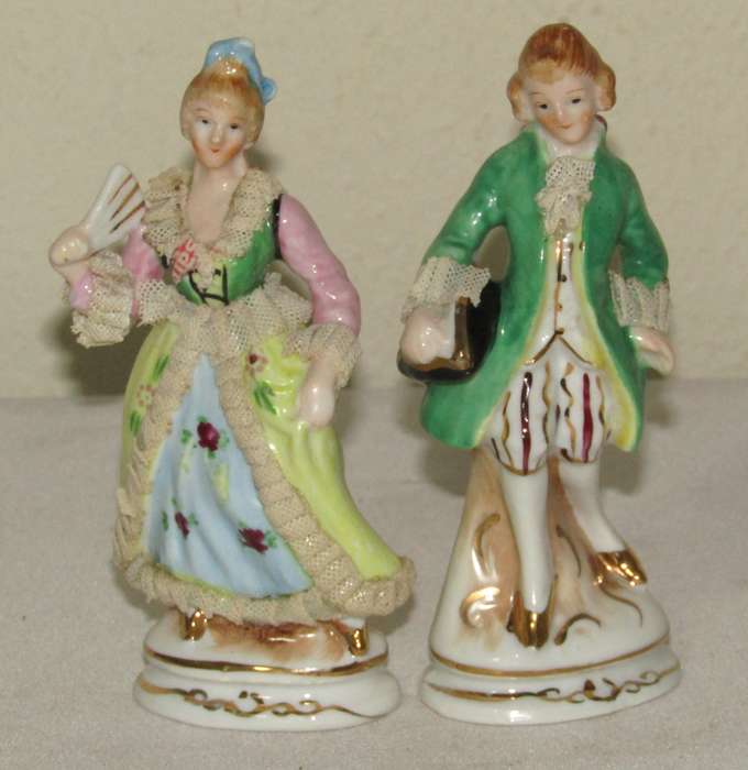 Vintage Japanese Porcelain and Lace French Figurine Pair