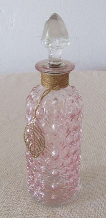 Vintage Soft Pink Embossed Perfume Bottle with Clear Glass Stopper