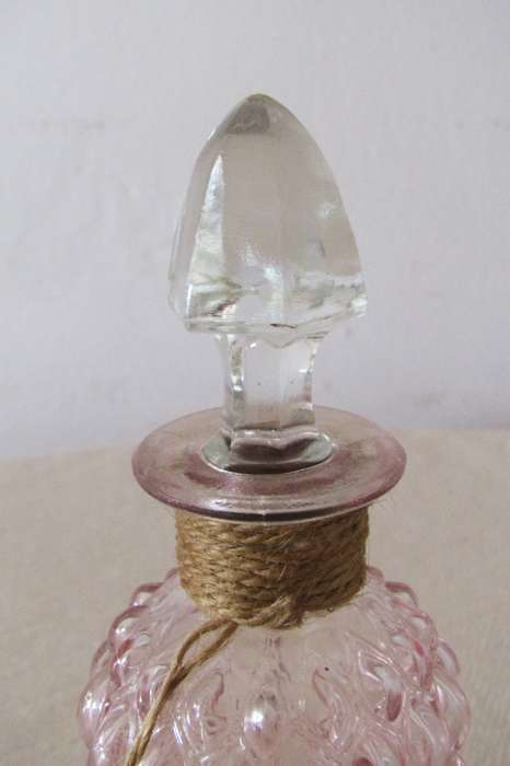Vintage Soft Pink Embossed Perfume Bottle with Clear Glass Stopper