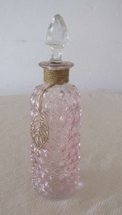 Vintage Soft Pink Embossed Perfume Bottle with Clear Glass Stopper