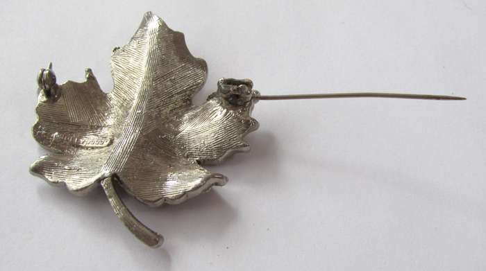 Vintage Silver Tone Maple Leaf Brooch Pin by Hollywood