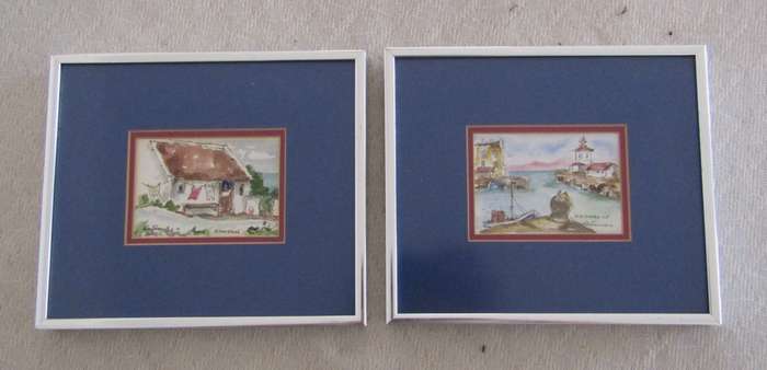 Pair of Framed Miniature South African Landscapes  Signed & Titled "Old Docks CT" and "Arniston"