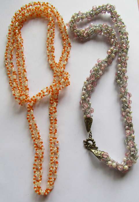 Lot of 2 Vintage 1970s Woven Bead Necklaces | Braided Beads | Boho Retro Style