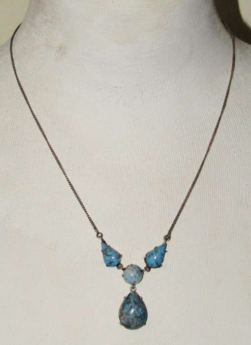 Vintage Silver-Tone Turquoise Pendant Necklace