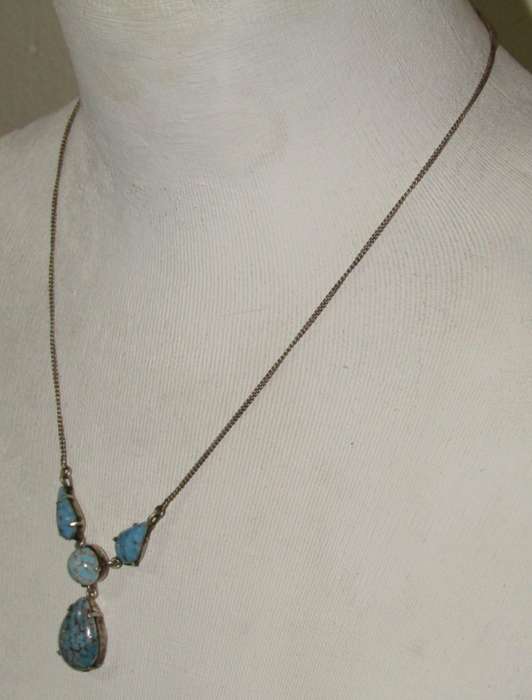 Vintage Silver-Tone Turquoise Pendant Necklace