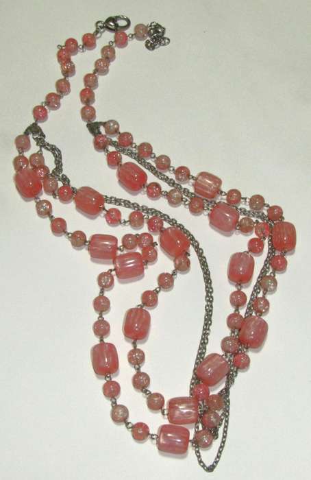 Vintage Silver-Tone and Bubblegum Pink Beaded Four-Strand Necklace