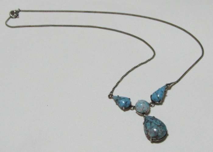 Vintage Silver-Tone Turquoise Pendant Necklace
