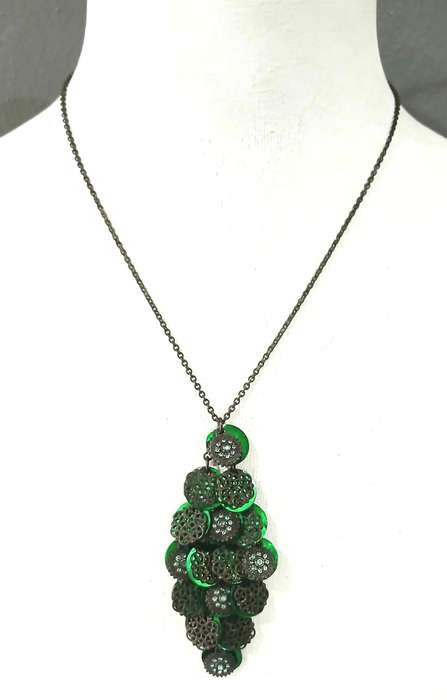 Avon Serbia Vanessa Necklace | Rare 1970s Collectible | Green Glass, Faux Shell & Brass