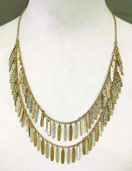 Vintage Double-Strand Bib Necklace | Two-Tone Statement Piece | 1970s Flowing Design | 50cm
