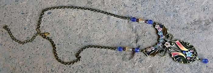 Vintage Plique-à-Jour Necklace | Victorian Revival with Gilt Metal, Enamel & Glass Beads