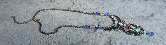 Vintage Plique-à-Jour Necklace | Victorian Revival with Gilt Metal, Enamel & Glass Beads