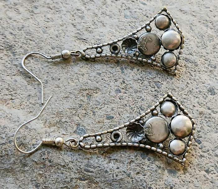 Vintage Drop Earrings | Silver Tone with Faux Turquoise Cabochons