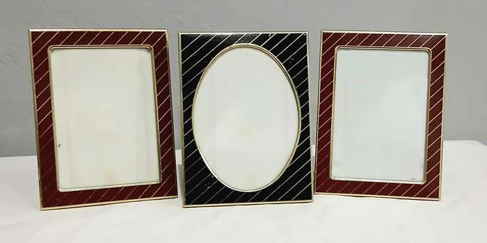Set of 3 Retro Picture Frames | 1970s Gold-Tone Metal | Two Red Rectangular & One Black Oval