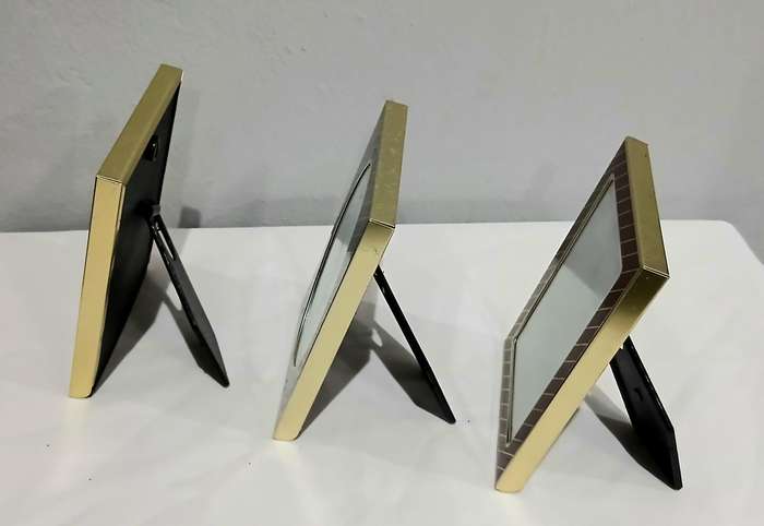 Set of 3 Retro Picture Frames | 1970s Gold-Tone Metal | Two Red Rectangular & One Black Oval