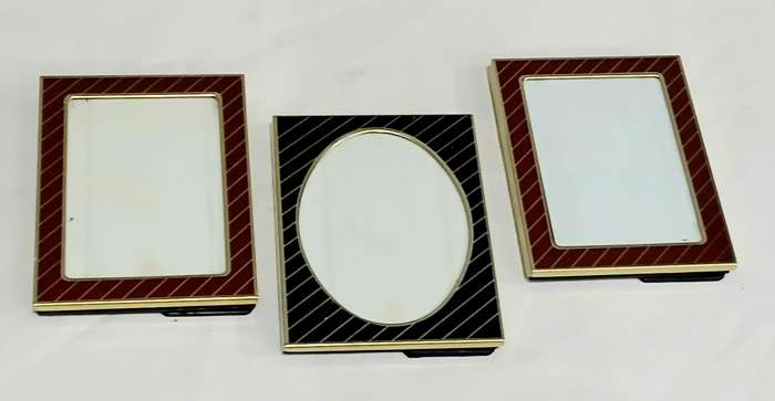 Set of 3 Retro Picture Frames | 1970s Gold-Tone Metal | Two Red Rectangular & One Black Oval