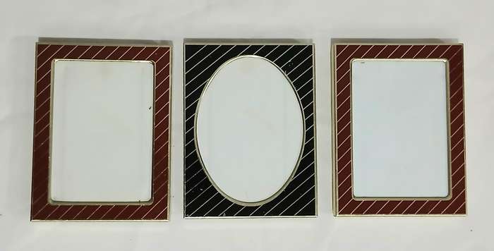 Set of 3 Retro Picture Frames | 1970s Gold-Tone Metal | Two Red Rectangular & One Black Oval
