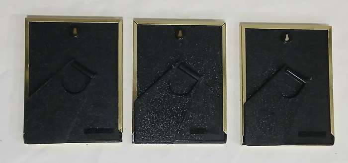 Set of 3 Retro Picture Frames | 1970s Gold-Tone Metal | Two Red Rectangular & One Black Oval