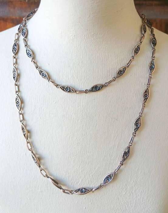 Victorian Revival Copper-Tone Filigree Link Chain Necklace | Forget-Me-Not Motif