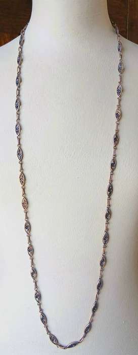 Victorian Revival Copper-Tone Filigree Link Chain Necklace | Forget-Me-Not Motif