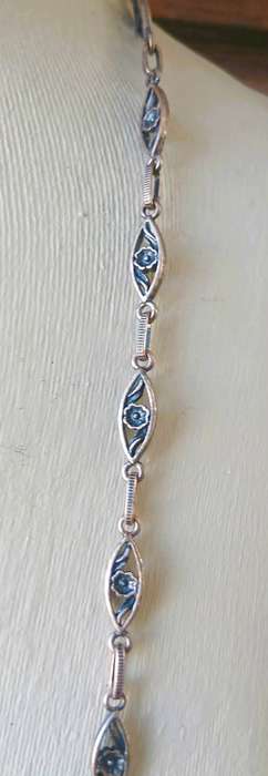 Victorian Revival Copper-Tone Filigree Link Chain Necklace | Forget-Me-Not Motif