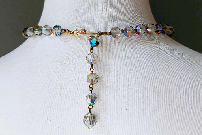 Vintage 1940s Aurora Borealis Crystal Necklace | Faceted Graduated Beads on Brass Links