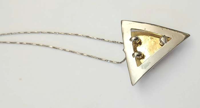Vintage 1970s Two-Tone Pendant Necklace | Geometric Triangle Design