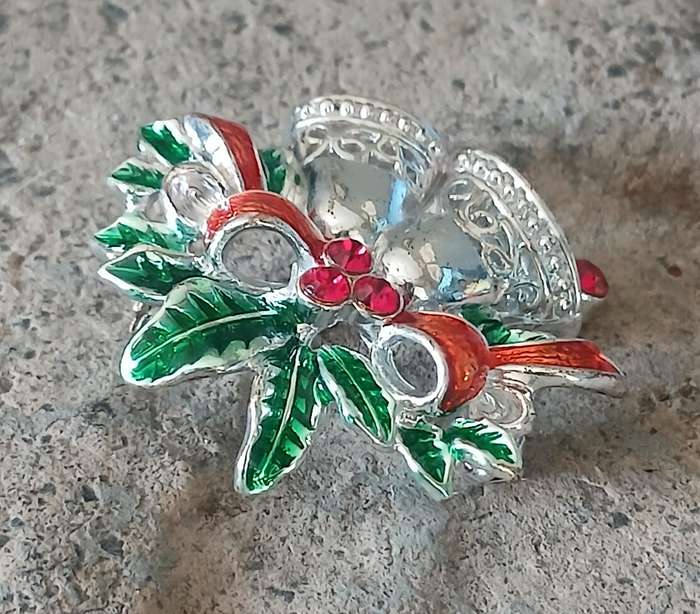 Vintage Avon Christmas Bells Brooch | Red & Green Enamel | Swinging Clappers & Signed SH